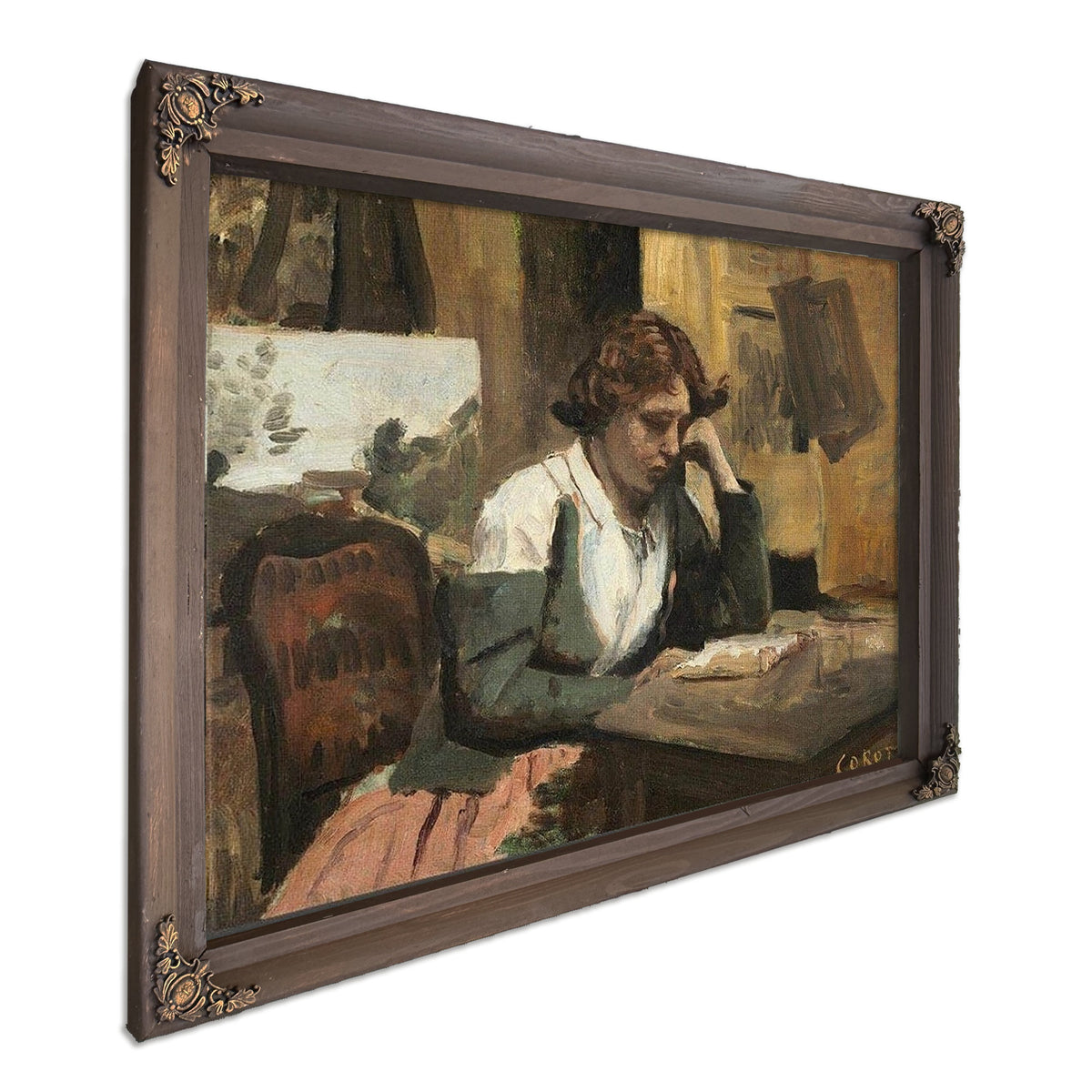Young Girl Reading Jean Baptiste By Camille Corot