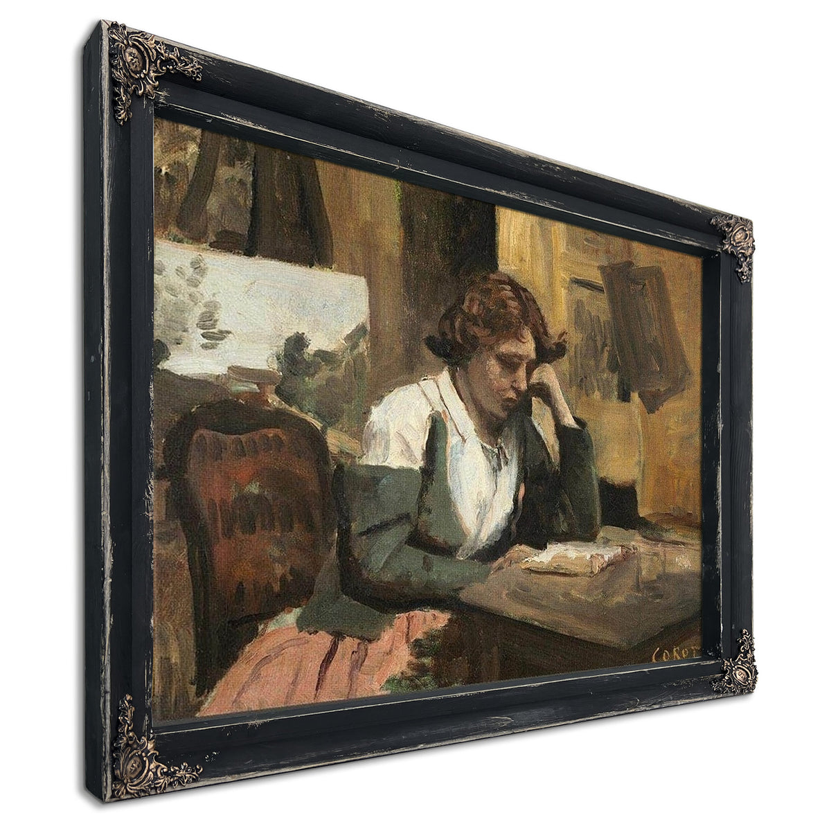 Young Girl Reading Jean Baptiste By Camille Corot