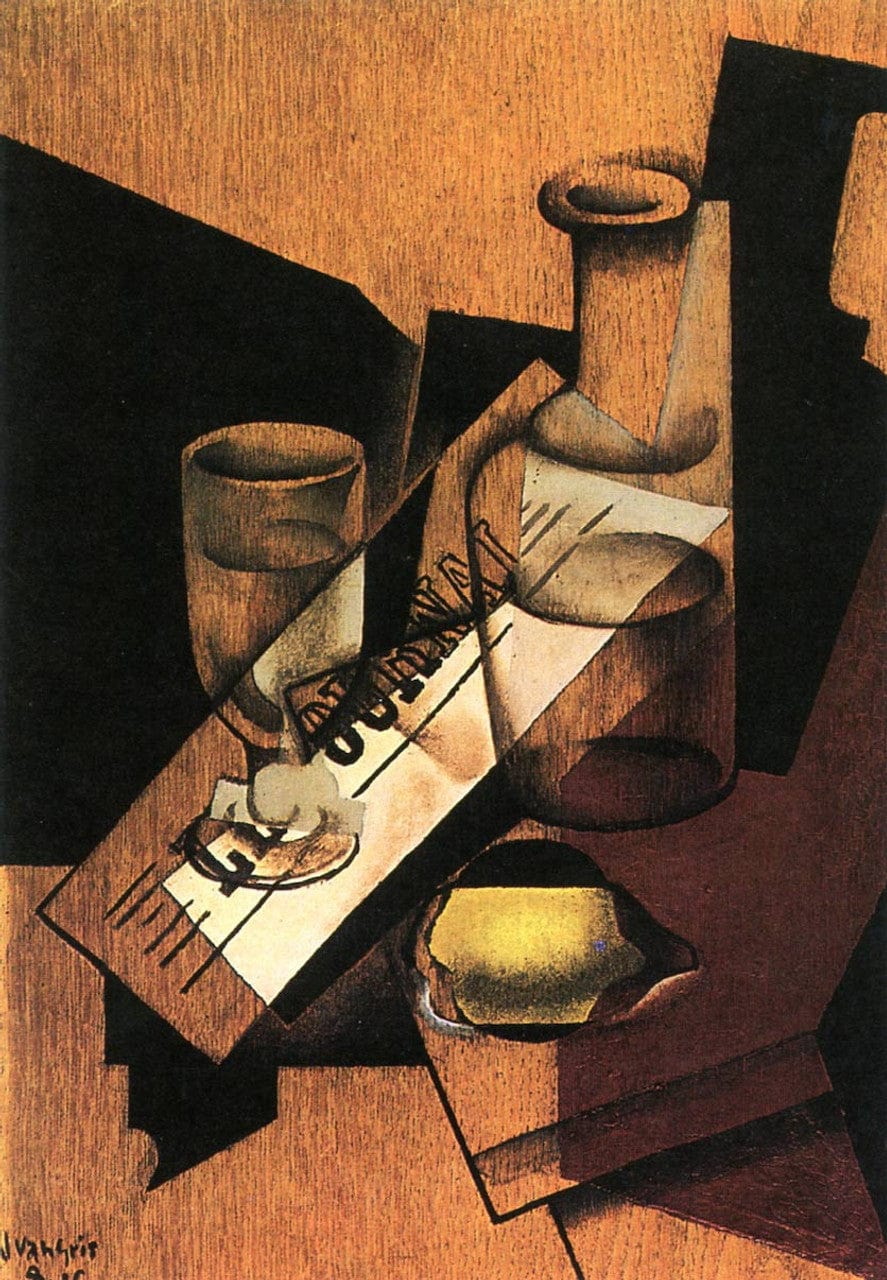 Water Bottle And Lemon By Juan Gris Fine Art Print