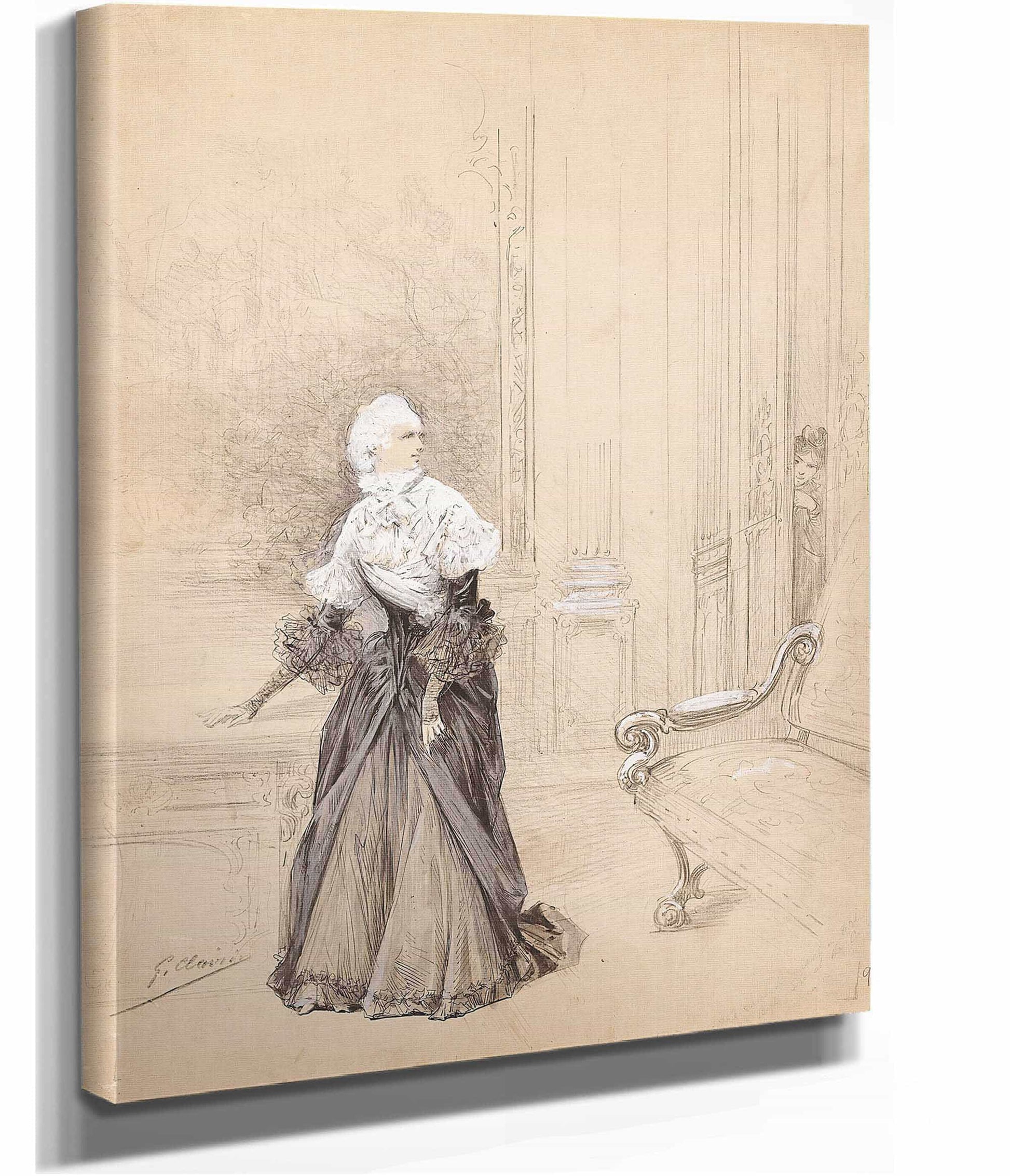 12" x 12" / Canvas Wrap Scenes Of Sarah Bernhardts Life  by Georges Jules Victor Clairin