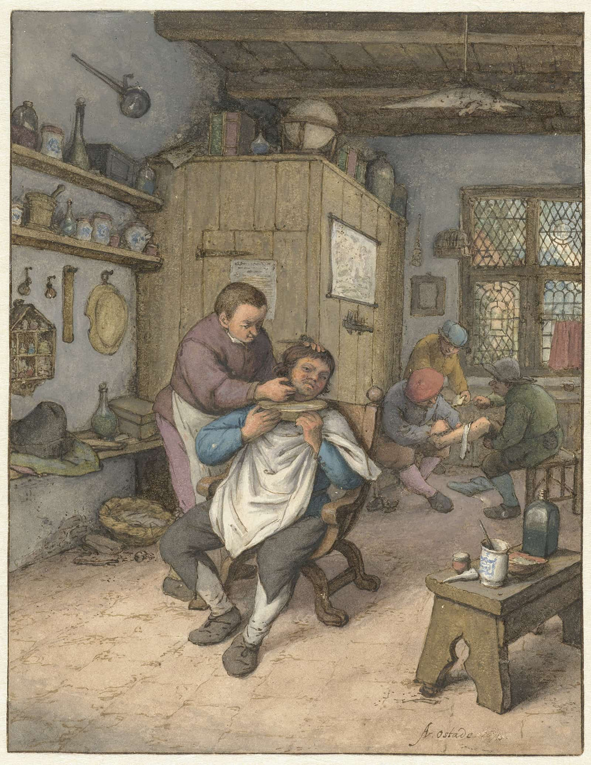 A Barbershop by Adriaen Van Ostade