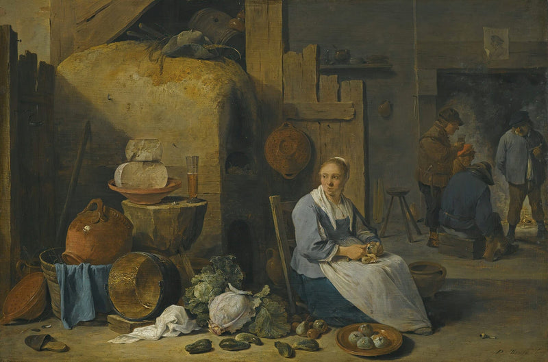 A Barn Interior With A Maid Preparing Vegetables by David Teniers The Younger