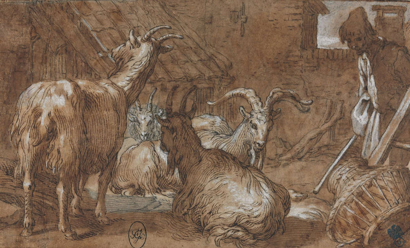 A Barnyard With Goats And A Goatherd By Abraham Bloemaert