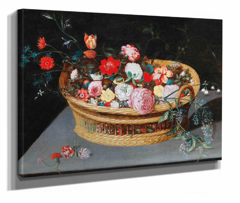 A Basket With Spring Flowers On A Stone Table by Jan Brueghel The Younger