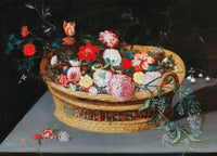 A Basket With Spring Flowers On A Stone Table by Jan Brueghel The Younger