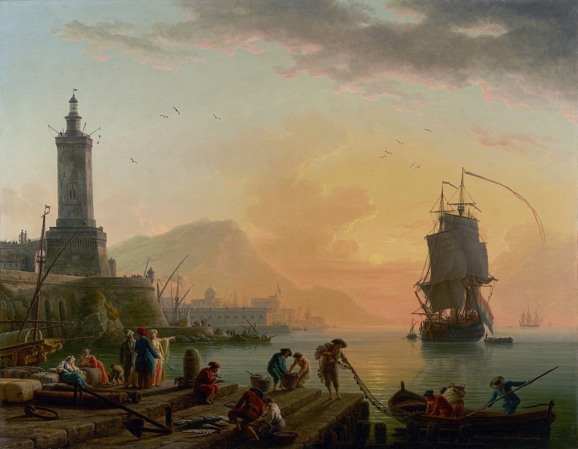 A Calm At A Mediterranean Port by Claude Joseph Vernet