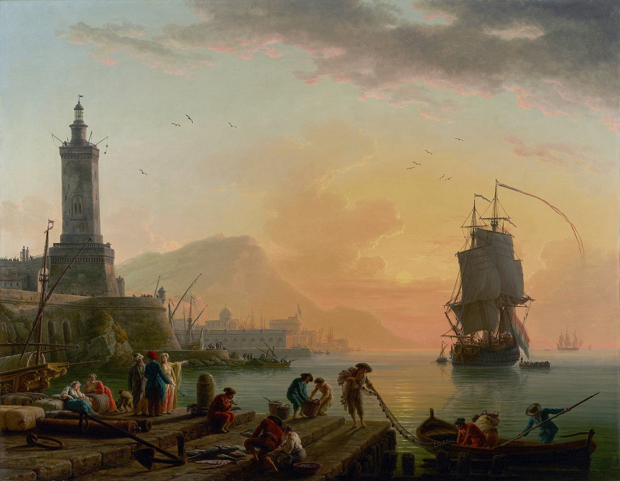 A Calm At A Mediterranean Port by Claude Joseph Vernet