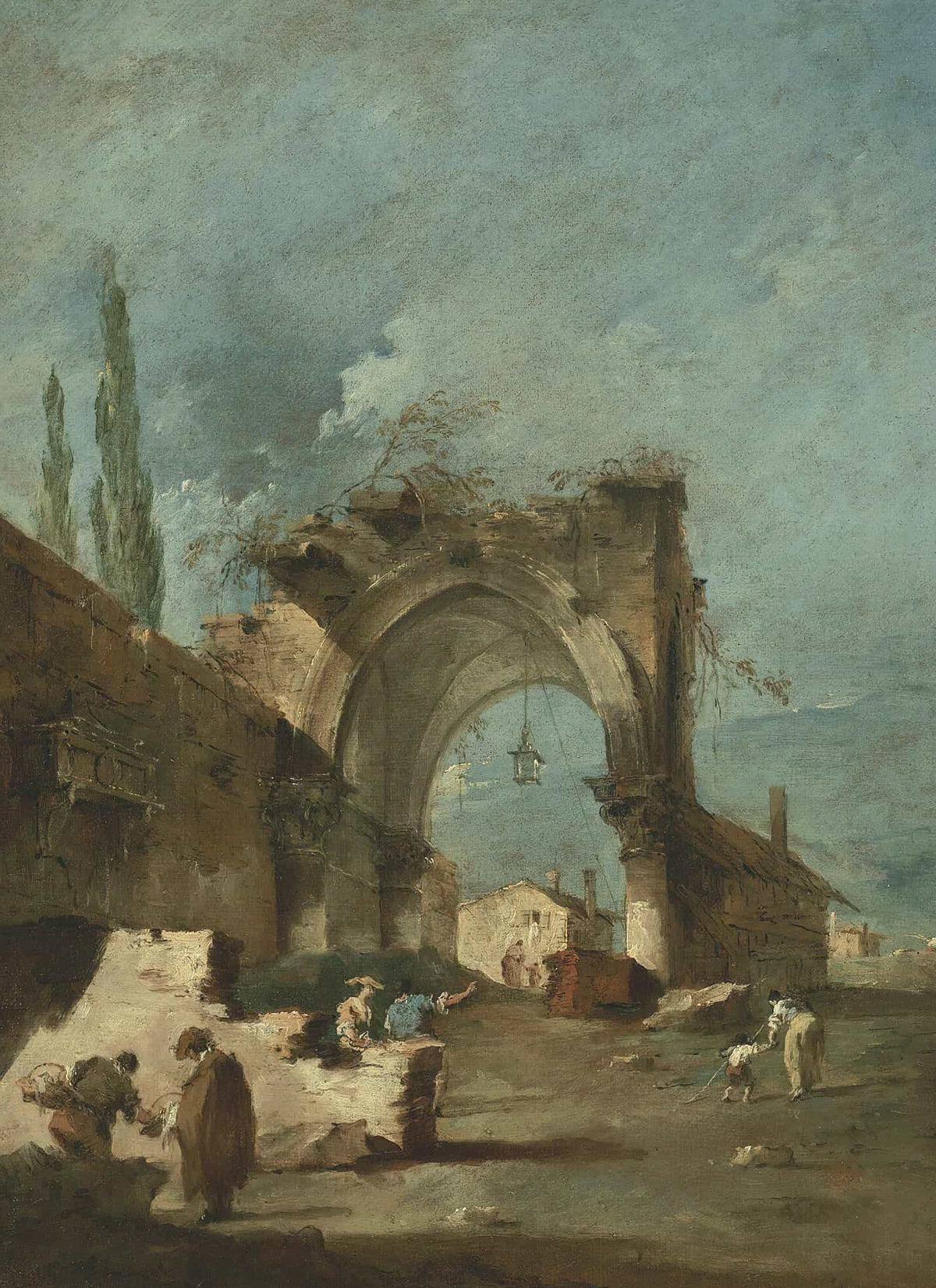 A Capriccio Of Buildings With Figures By A Ruined Arch by Francesco Guardi