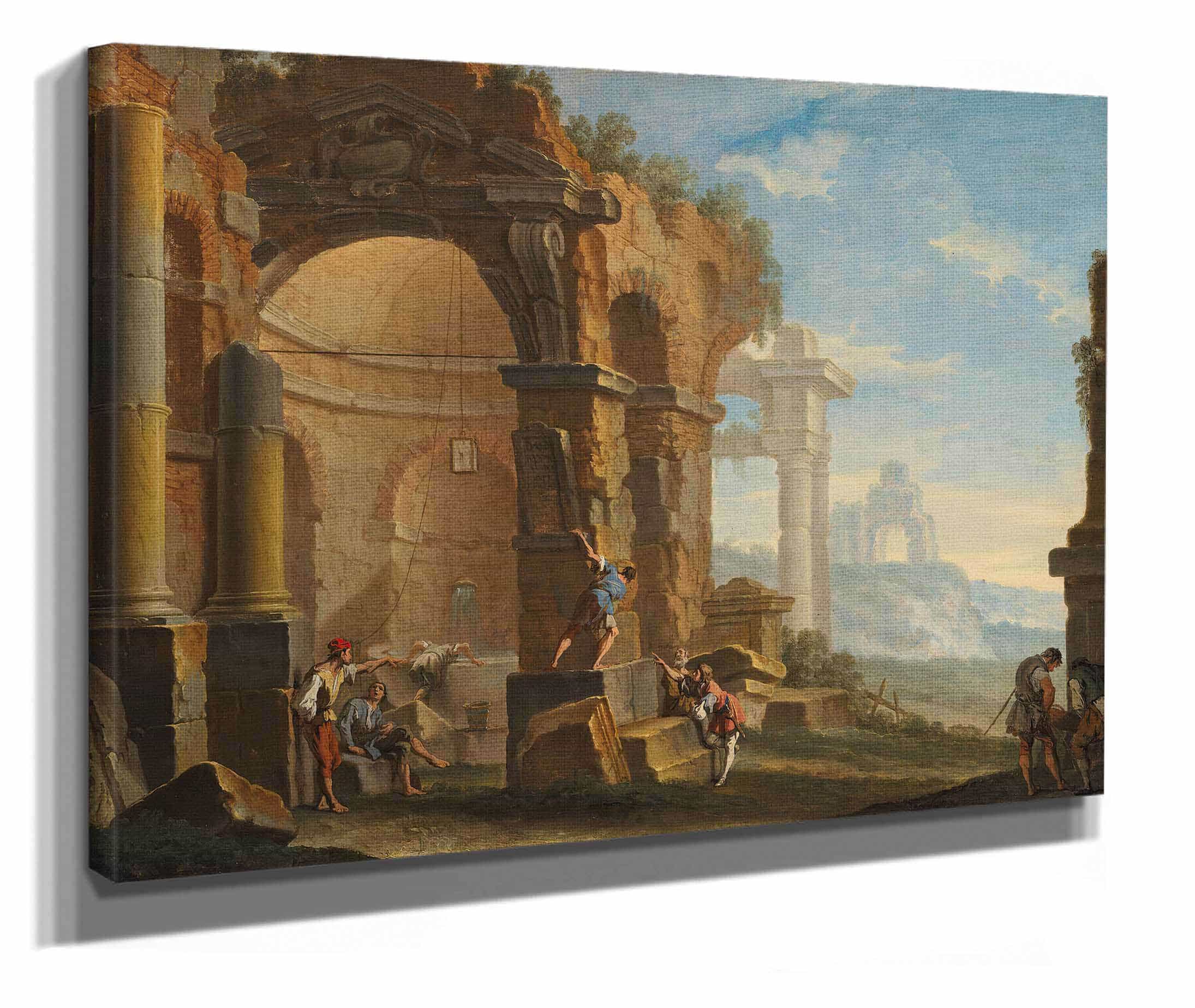 A Capriccio With Figures Conversing By Classical Ruins by Sebastiano Ricci