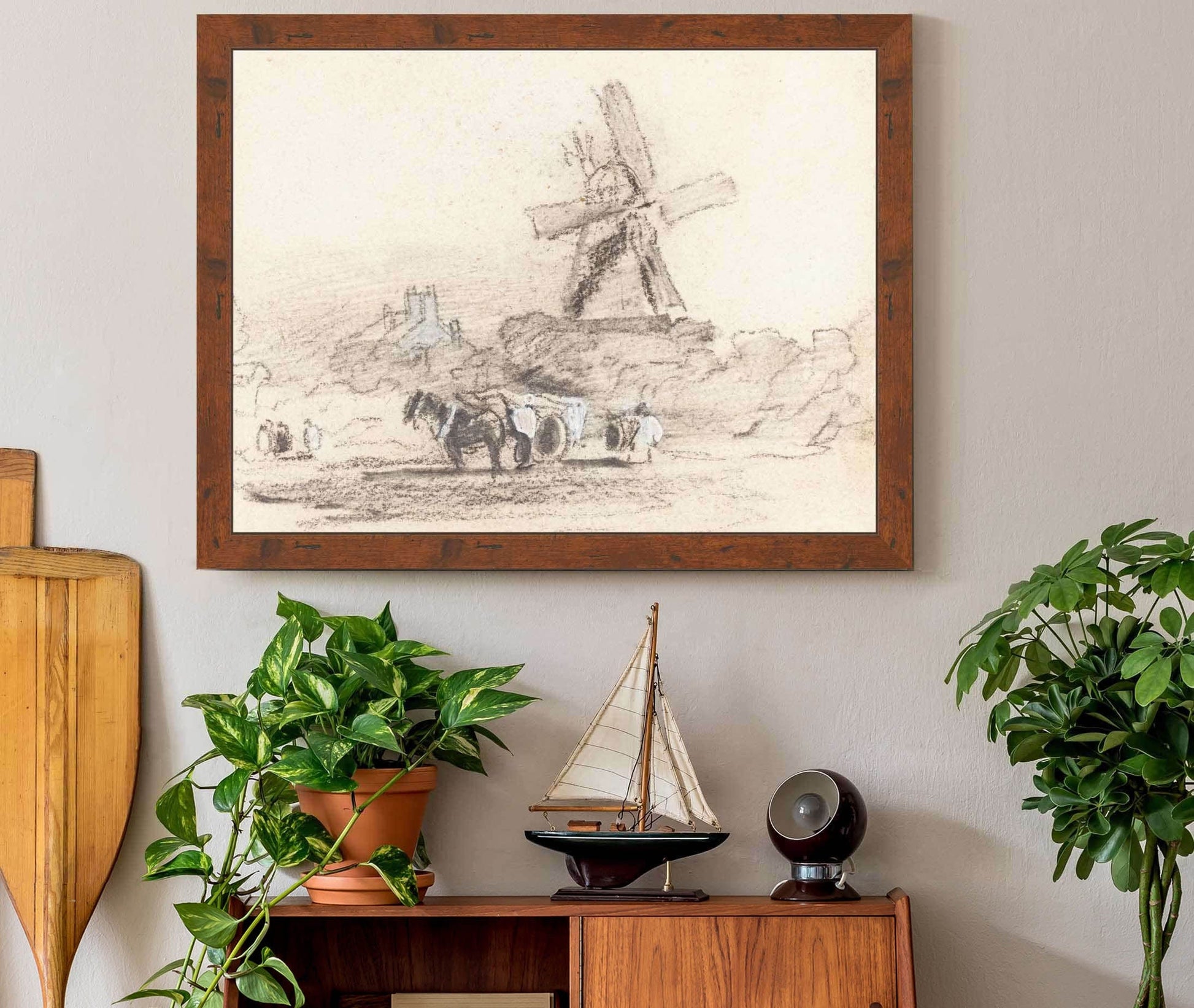 A Cart With Two Horses Near A Windmill by David Cox