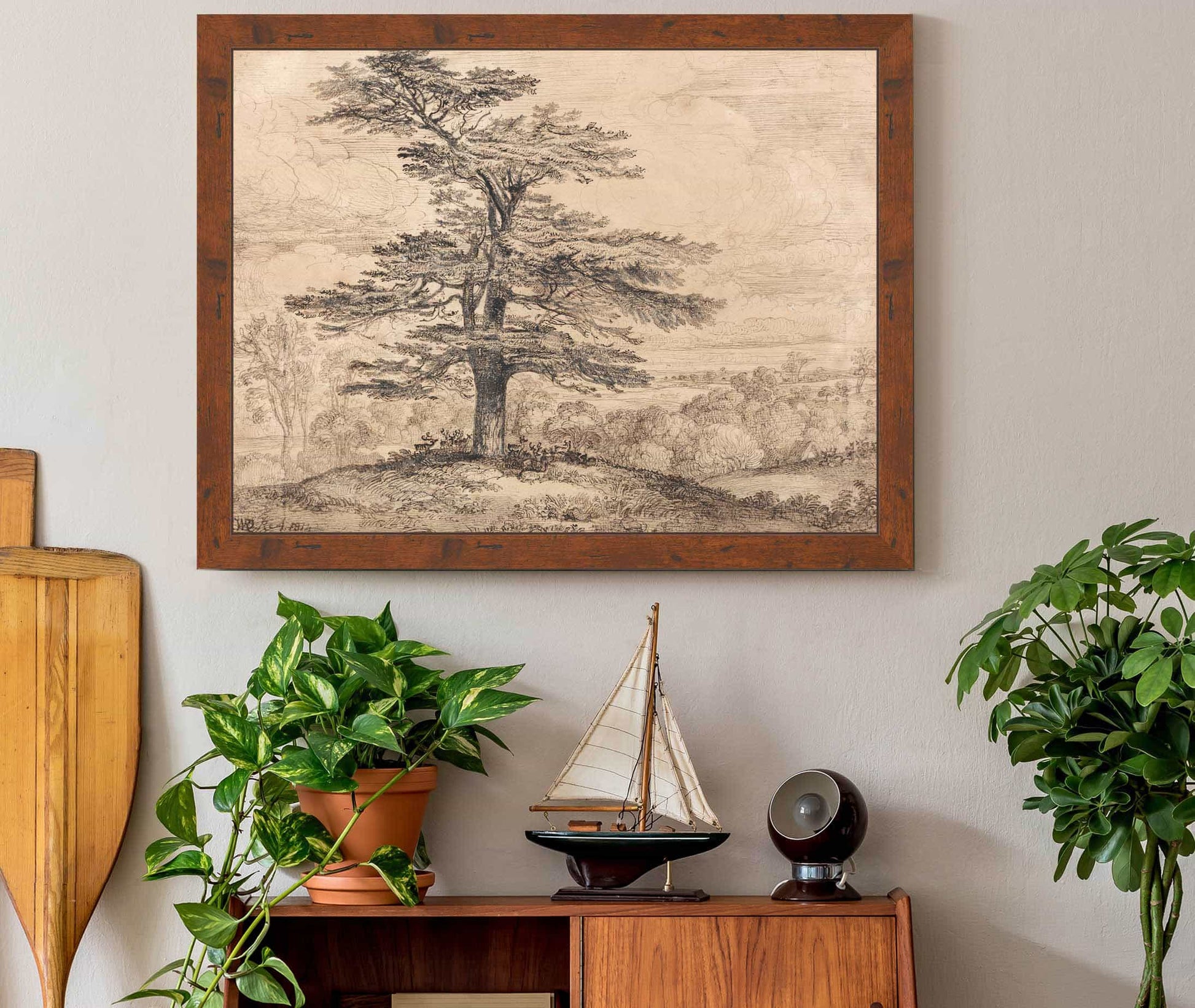 A Cedar On A Rise With A Herd Of Deer Grouped Beneath Its Shade by James Ward
