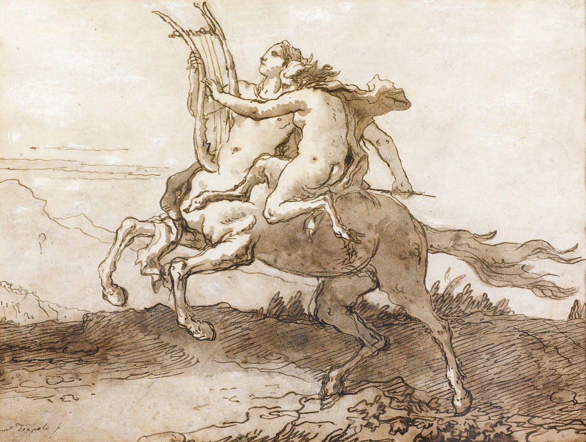 A Centaur Holding A Lyre Galloping With A Female Faun by Giovanni Domenico Tiepolo