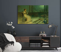 A Classical Maiden Seated On A Terrace By Moonlight by John Atkinson Grimshaw