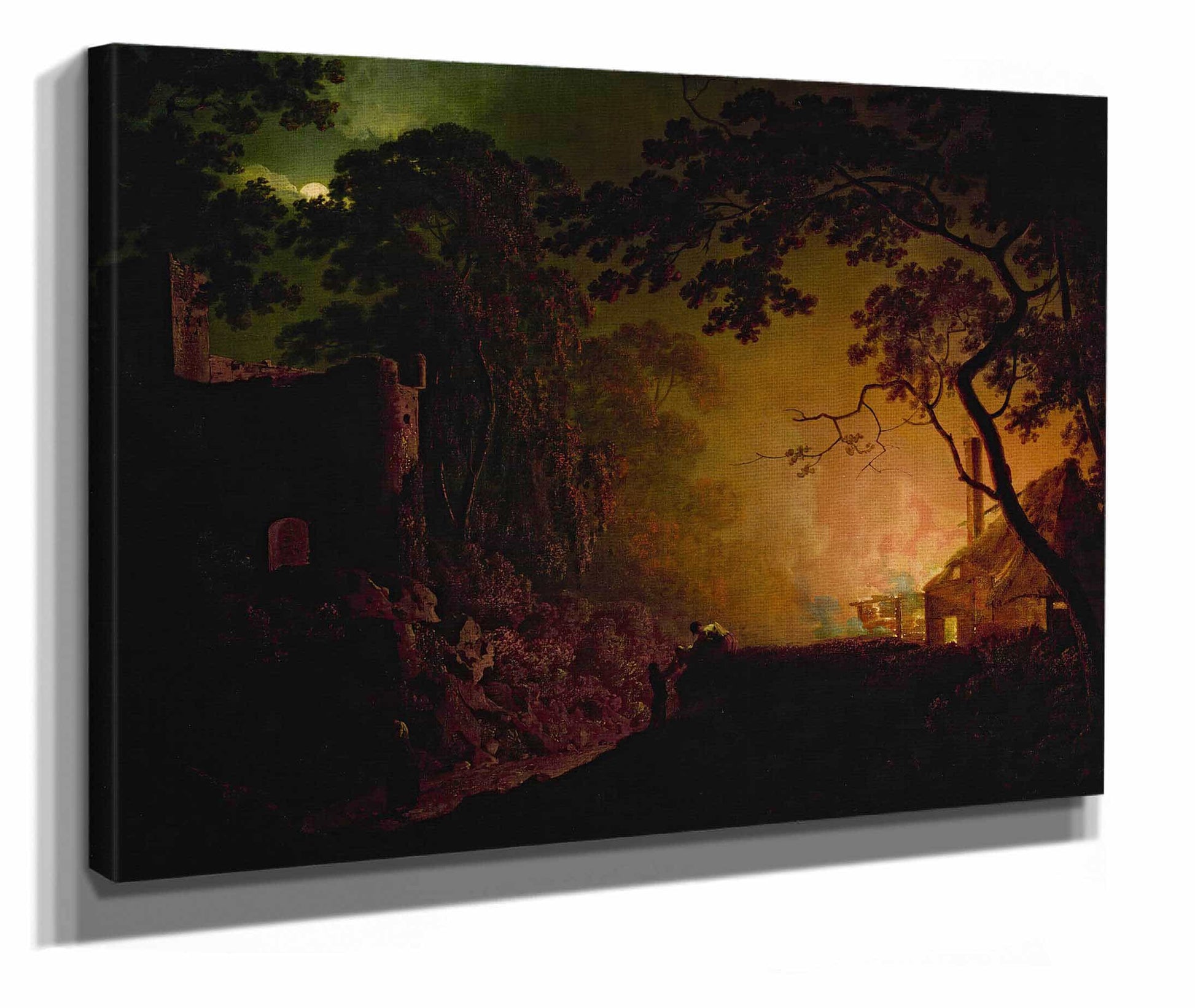 A Cottage On Fire At Night by Joseph Wright Of Derby