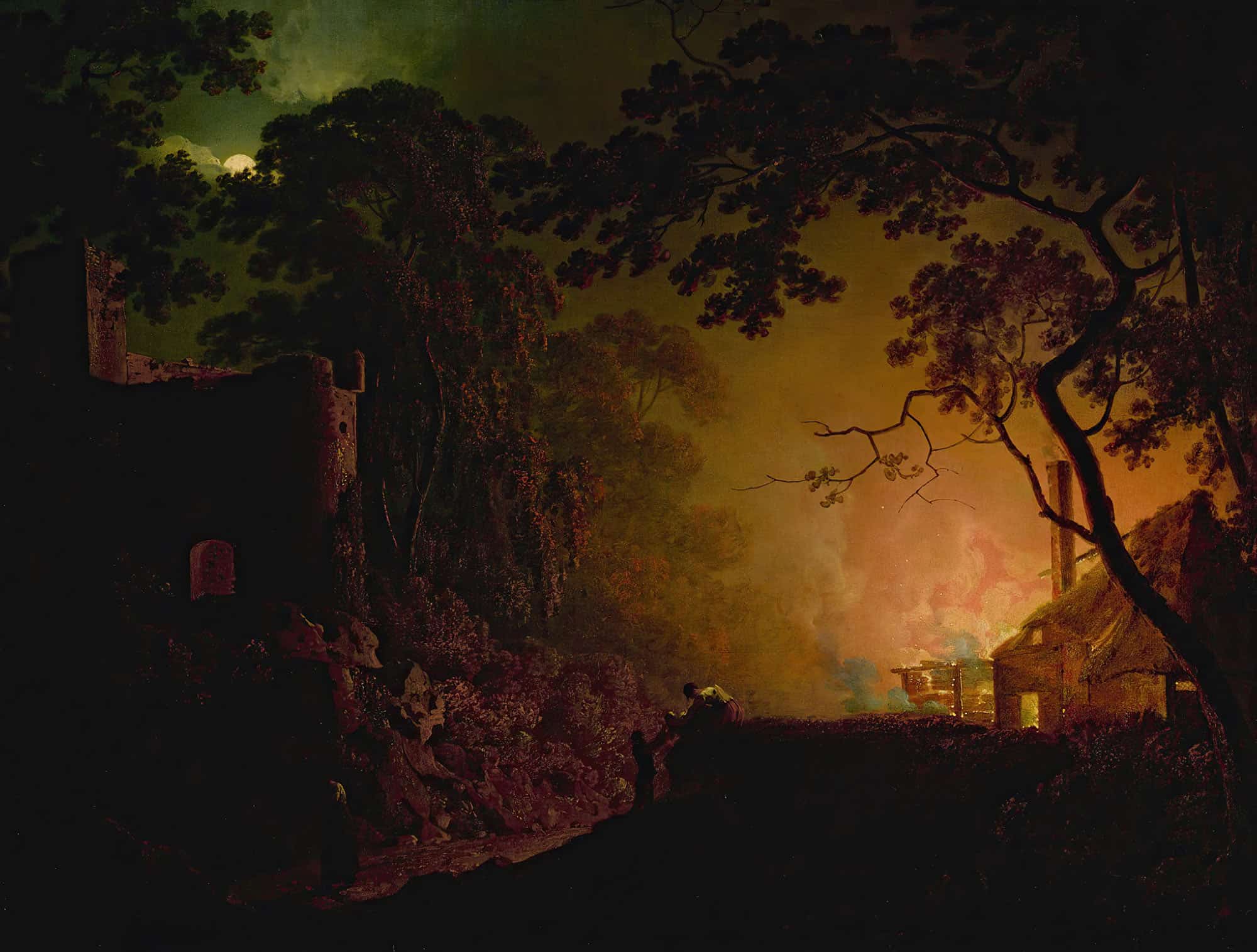 A Cottage On Fire At Night by Joseph Wright Of Derby