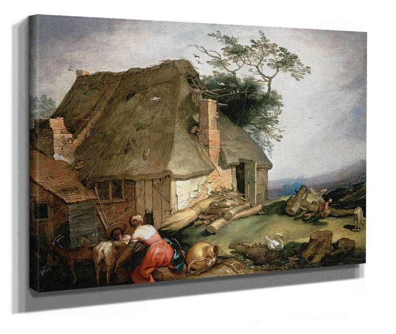 A Cottage With Peasants Milking Goats by Abraham Bloemaert