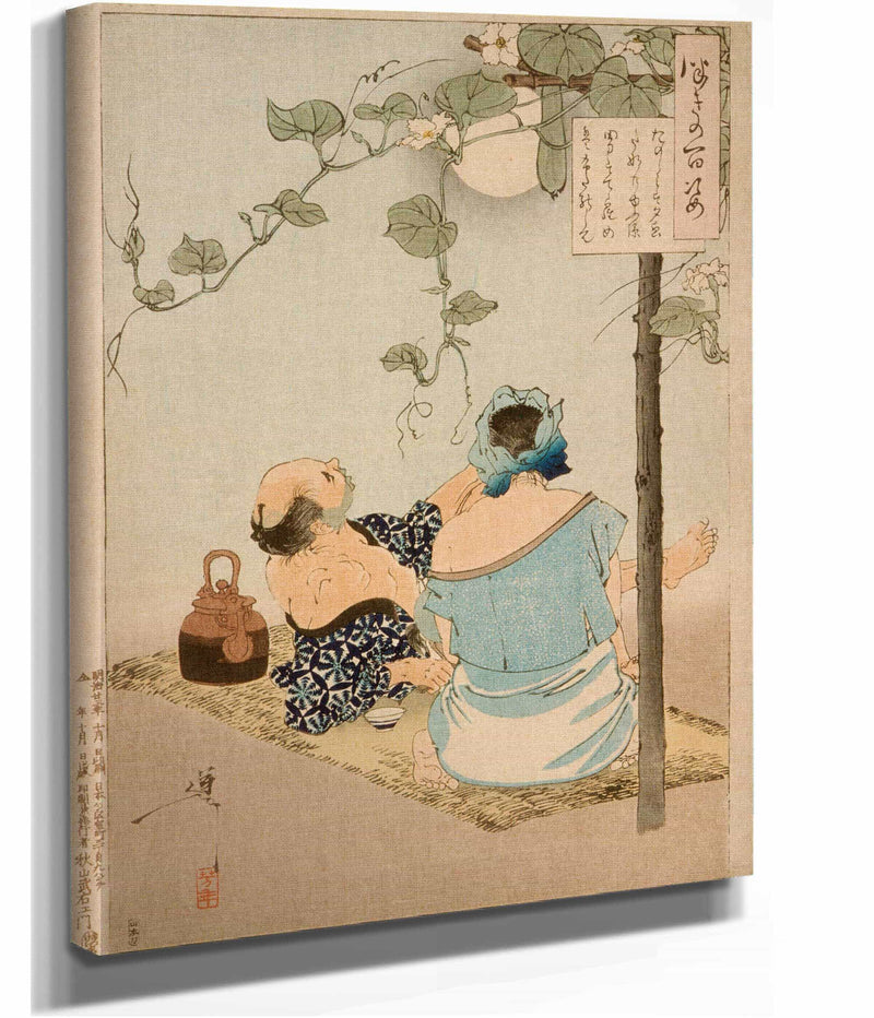 A Couple Enjoying The Flowering Evening Face Arbor by Tsukioka Yoshitoshi