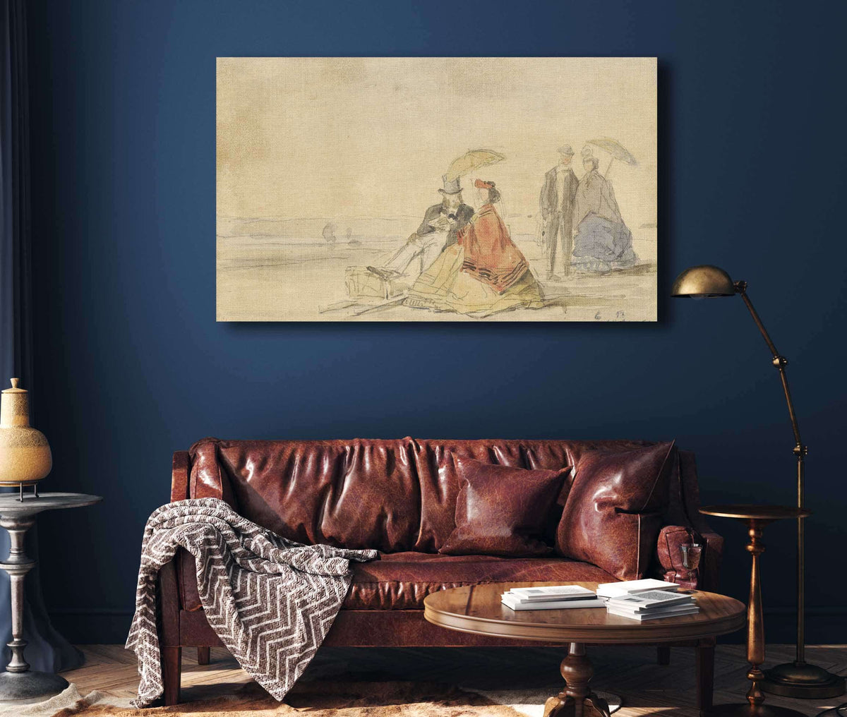 A Couple Seated And A Couple Walking On The Beach by Eugene Boudin