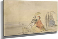 A Couple Seated And A Couple Walking On The Beach by Eugene Boudin