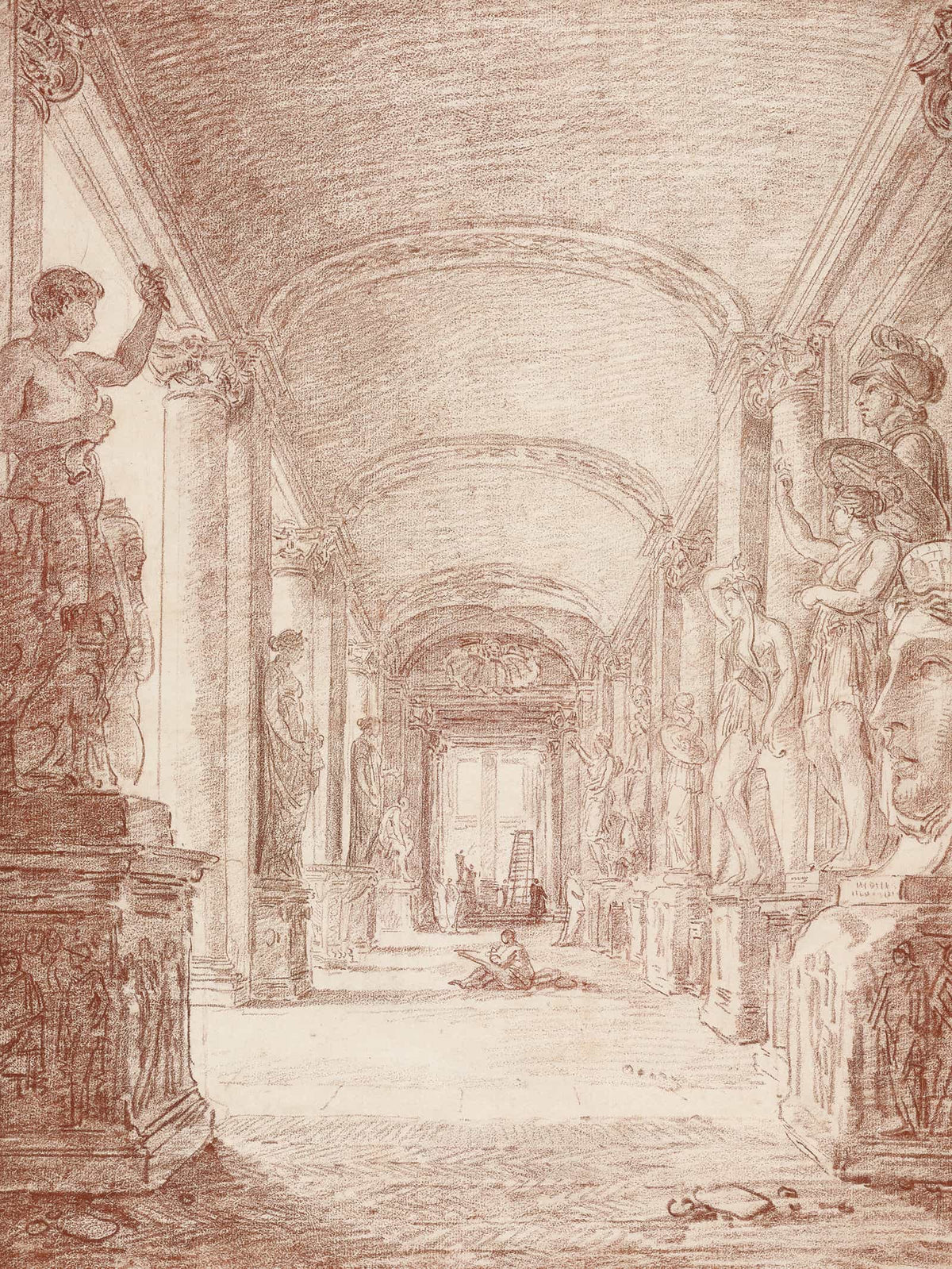 A Draftsman In The Capitoline Gallery by Hubert Robert