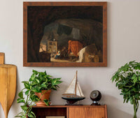 A Family In A Cave Interior by Hubert Robert