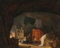 A Family In A Cave Interior by Hubert Robert