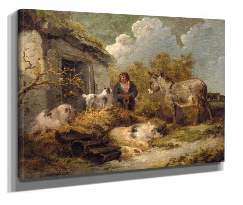 A Farm Boy With A Donkey Pigs And A Sheep Dog by George Morland