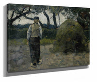 A Farmer Standing Near A Hay Stack by Richard Nicolaus Roland Holst