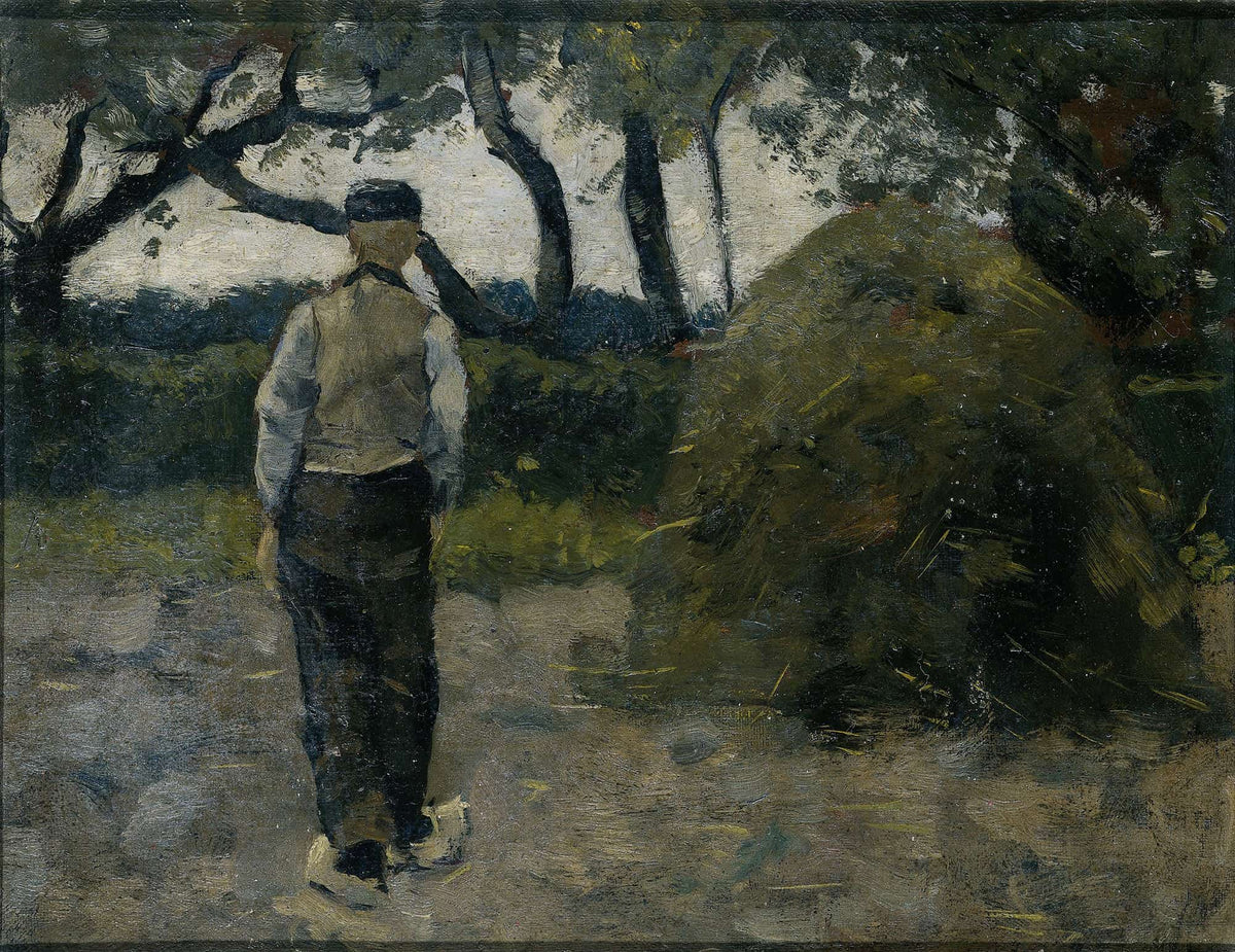 A Farmer Standing Near A Hay Stack by Richard Nicolaus Roland Holst