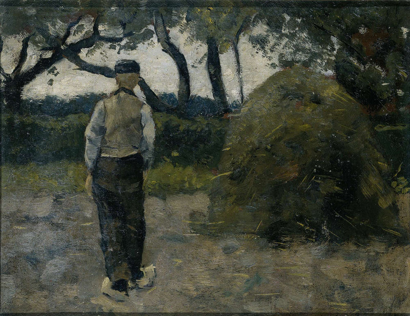 A Farmer Standing Near A Hay Stack by Richard Nicolaus Roland Holst
