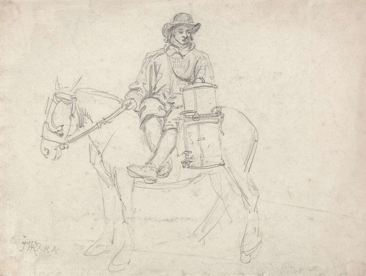 A Farmhand Riding Side Saddle Carrying An Urn by James Ward