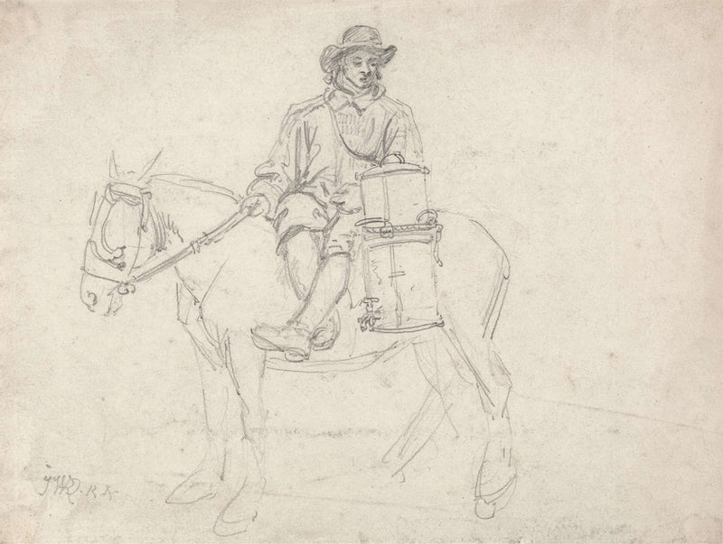 A Farmhand Riding Side Saddle Carrying An Urn by James Ward
