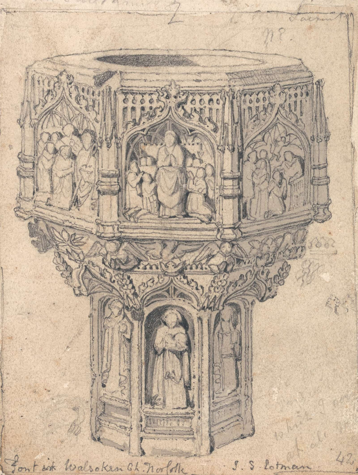 A Font In Walsoken Church Norfolk by John Sell Cotman