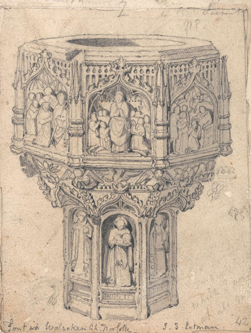 A Font In Walsoken Church Norfolk by John Sell Cotman