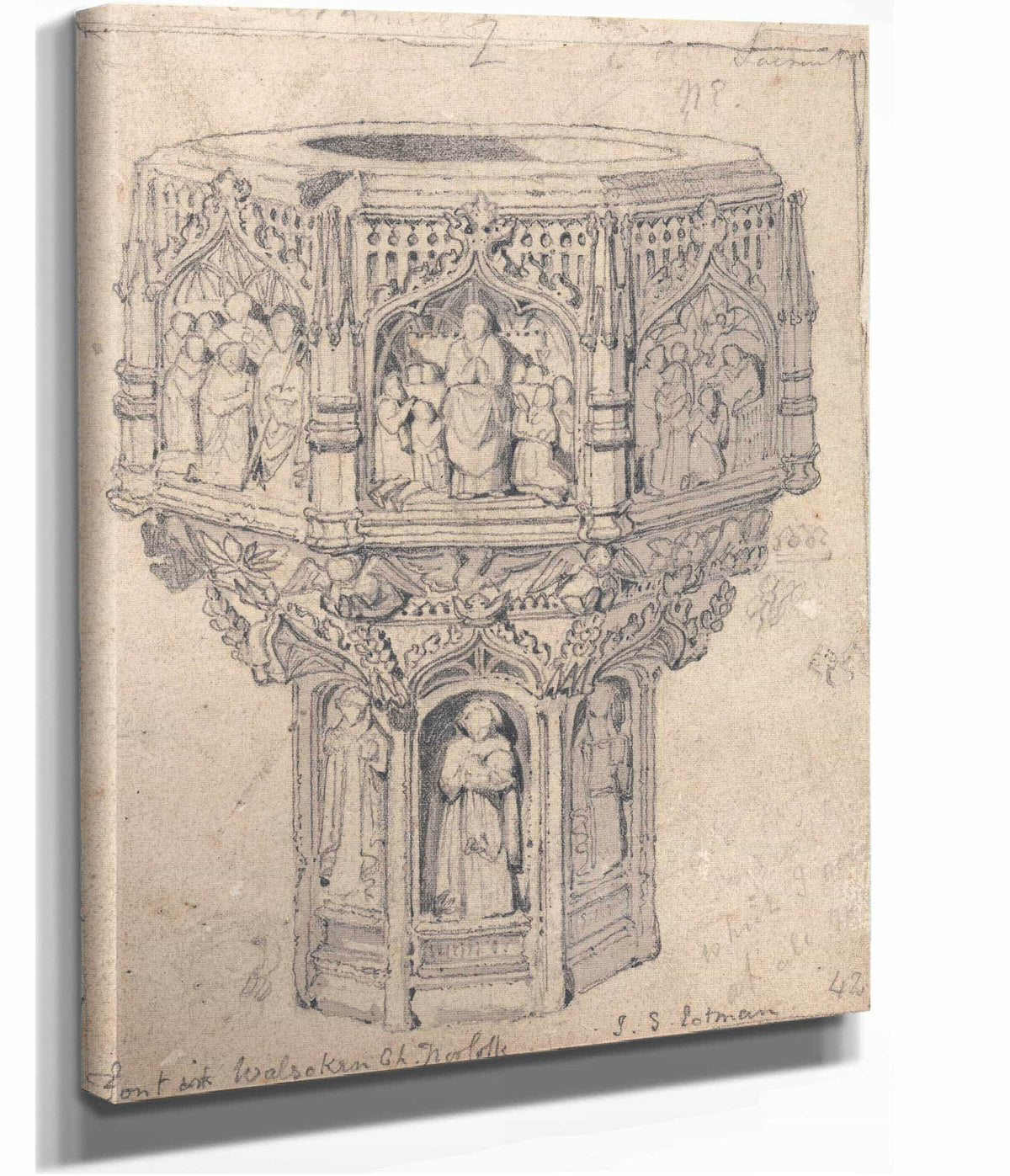 A Font In Walsoken Church Norfolk by John Sell Cotman