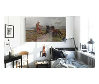 A Ghillie And Two Shetland Ponies In A Misty Landscape by Rosa Bonheur