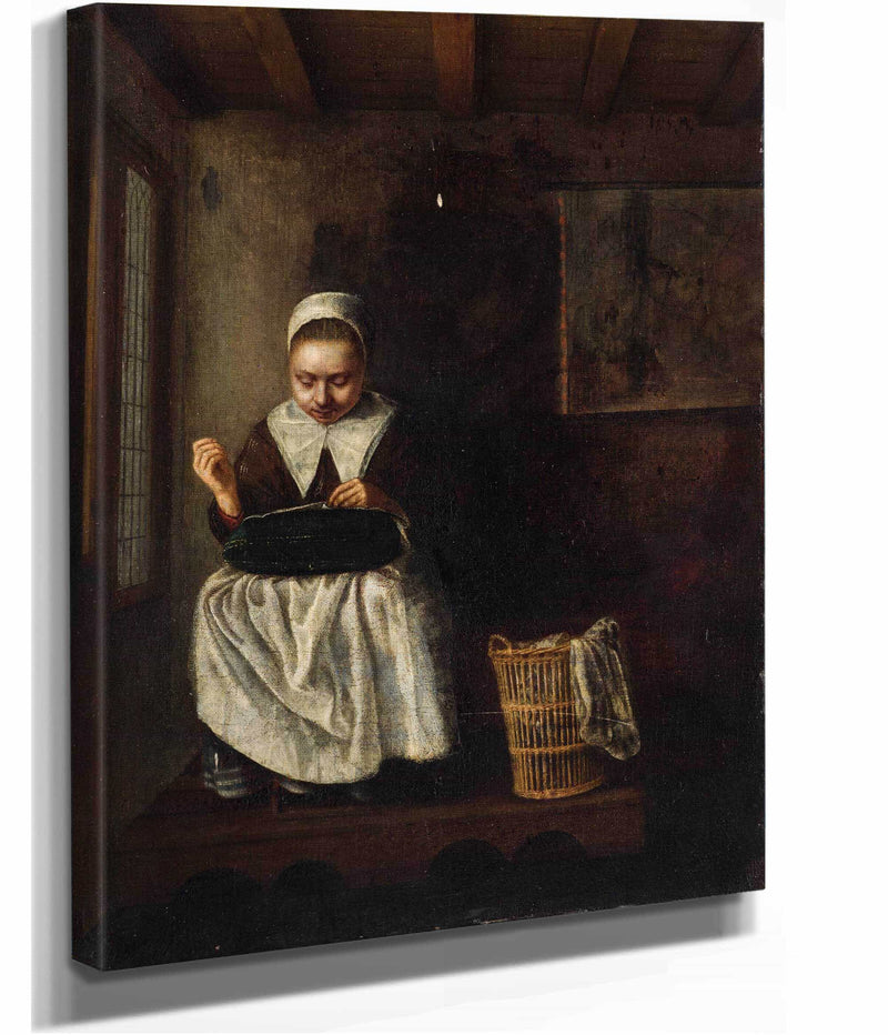 A Girl Sewing by Nicolaes Maes