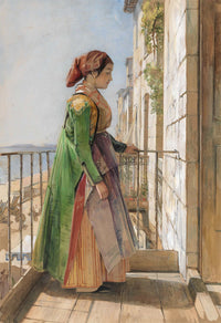A Greek Girl Standing On A Balcony by John Frederick Lewis