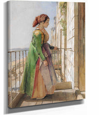 A Greek Girl Standing On A Balcony by John Frederick Lewis
