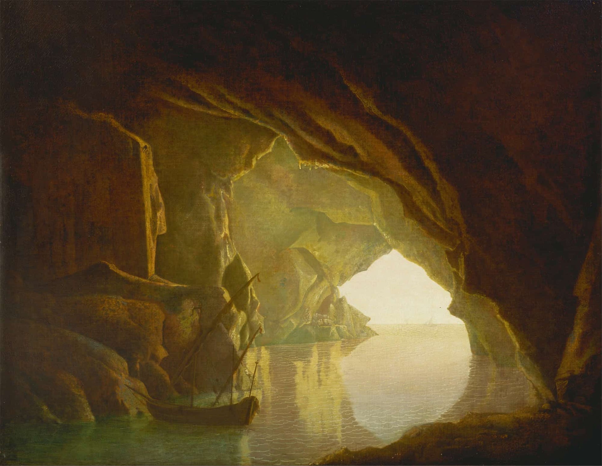 A Grotto In The Gulf Of Salerno Sunset by Joseph Wright Of Derby