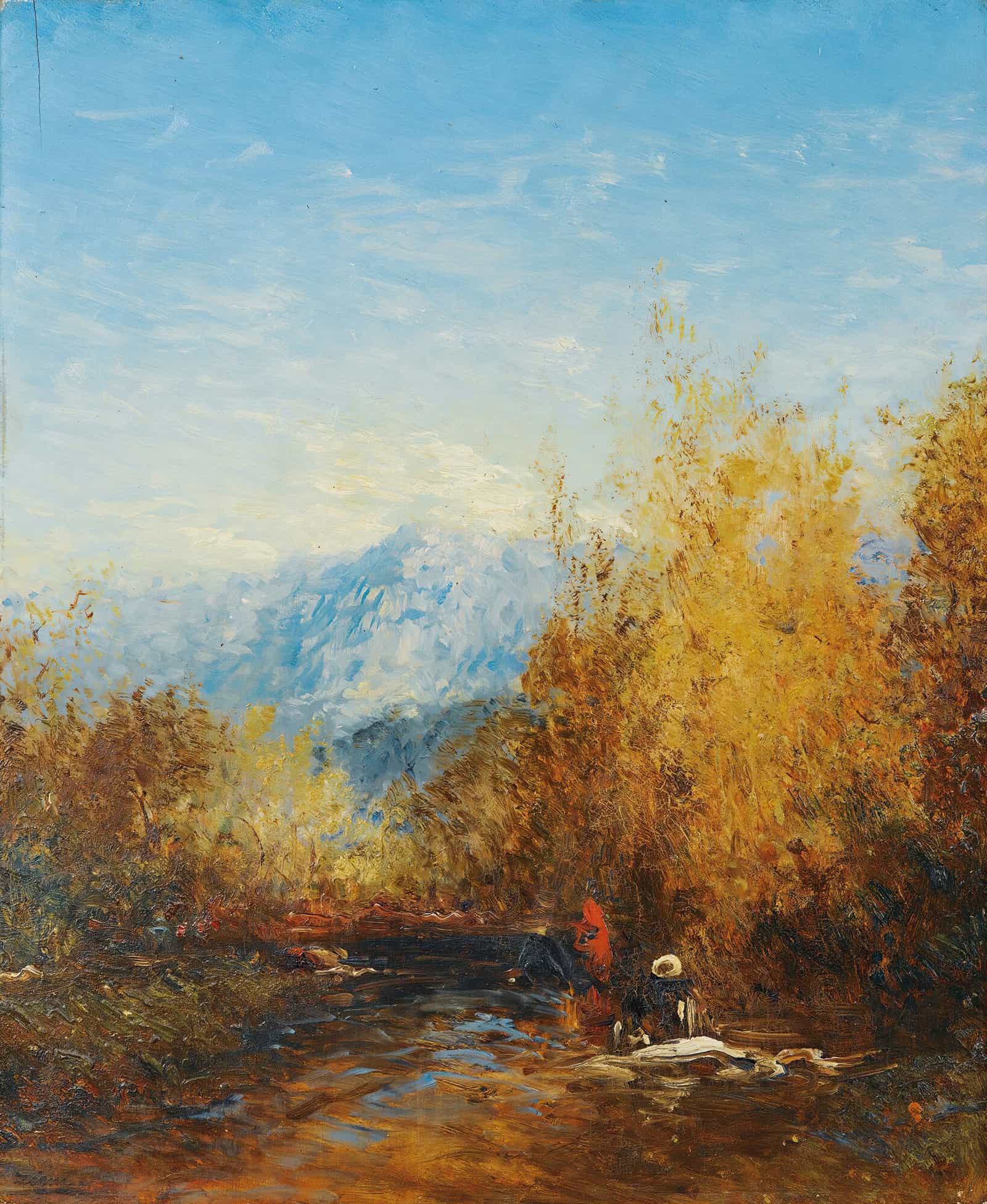 A Group Of People In A Moutain Landscape by Felix Ziem