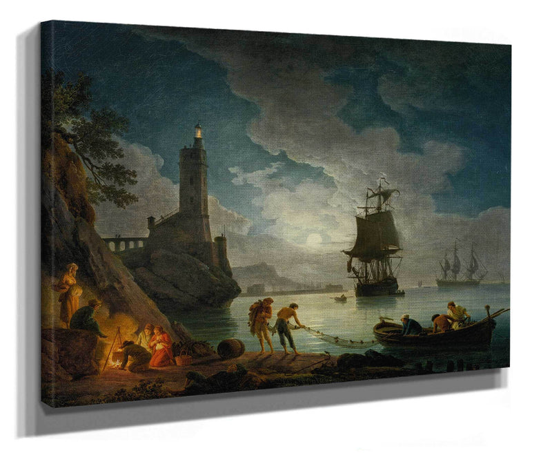 A Harbor In Moonlight  by Claude Joseph Vernet