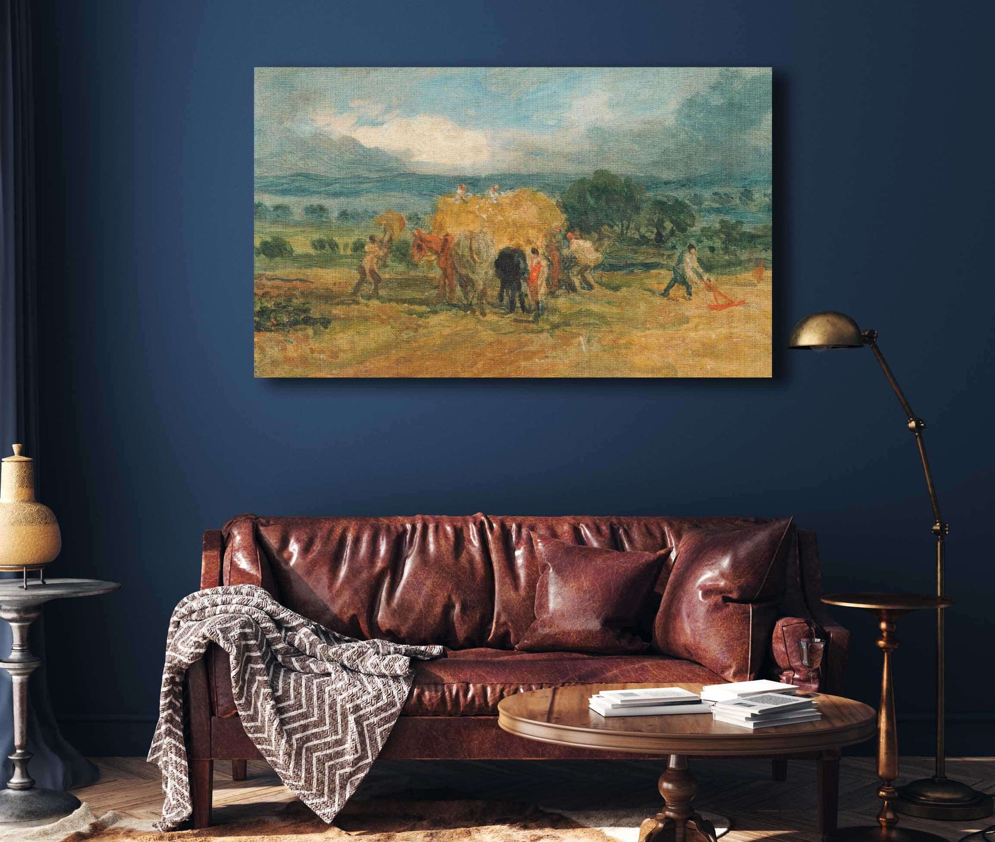 A Harvest Scene With Workers Loading Hay On To A Farm Wagon by James Ward