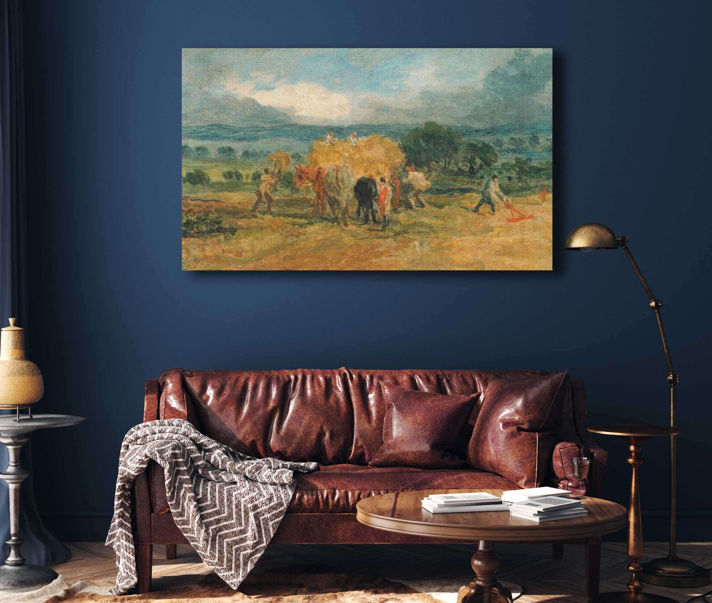A Harvest Scene With Workers Loading Hay On To A Farm Wagon by James Ward