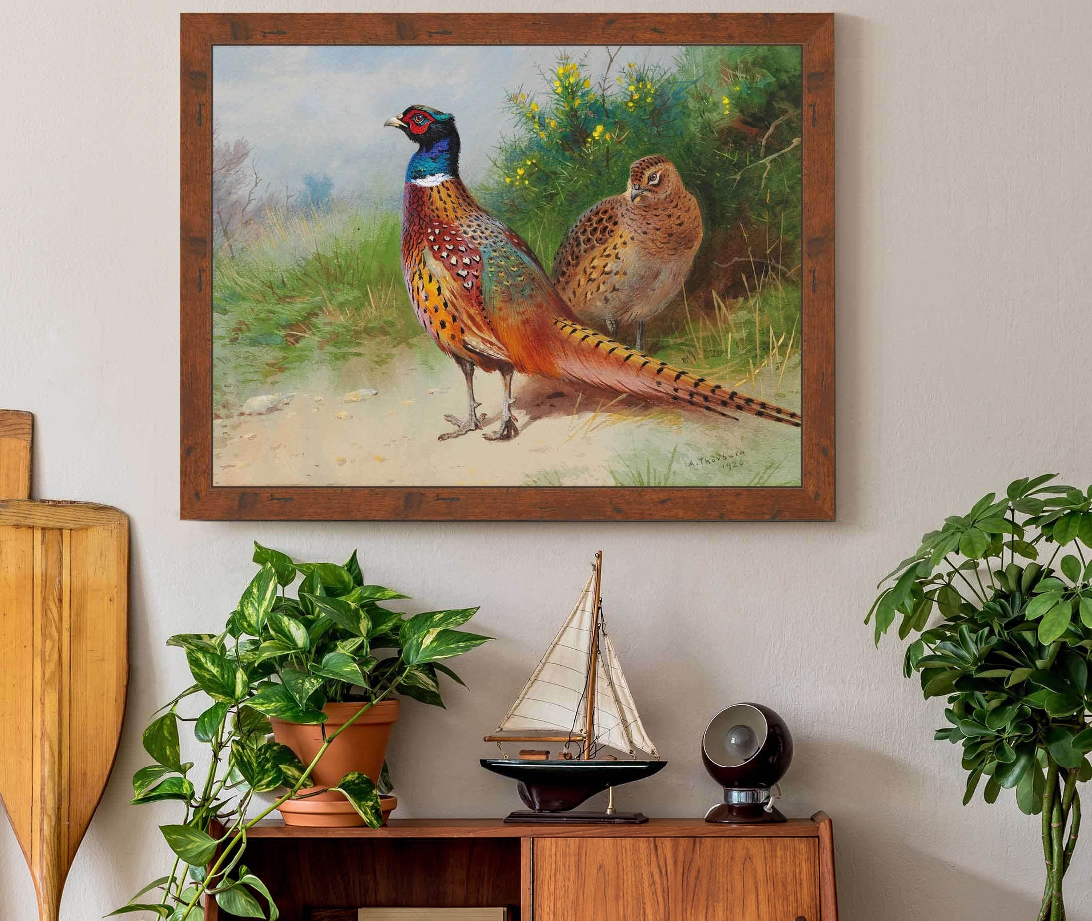 A Hen And Cock Pheasant By Gorse by Archibald Thorburn