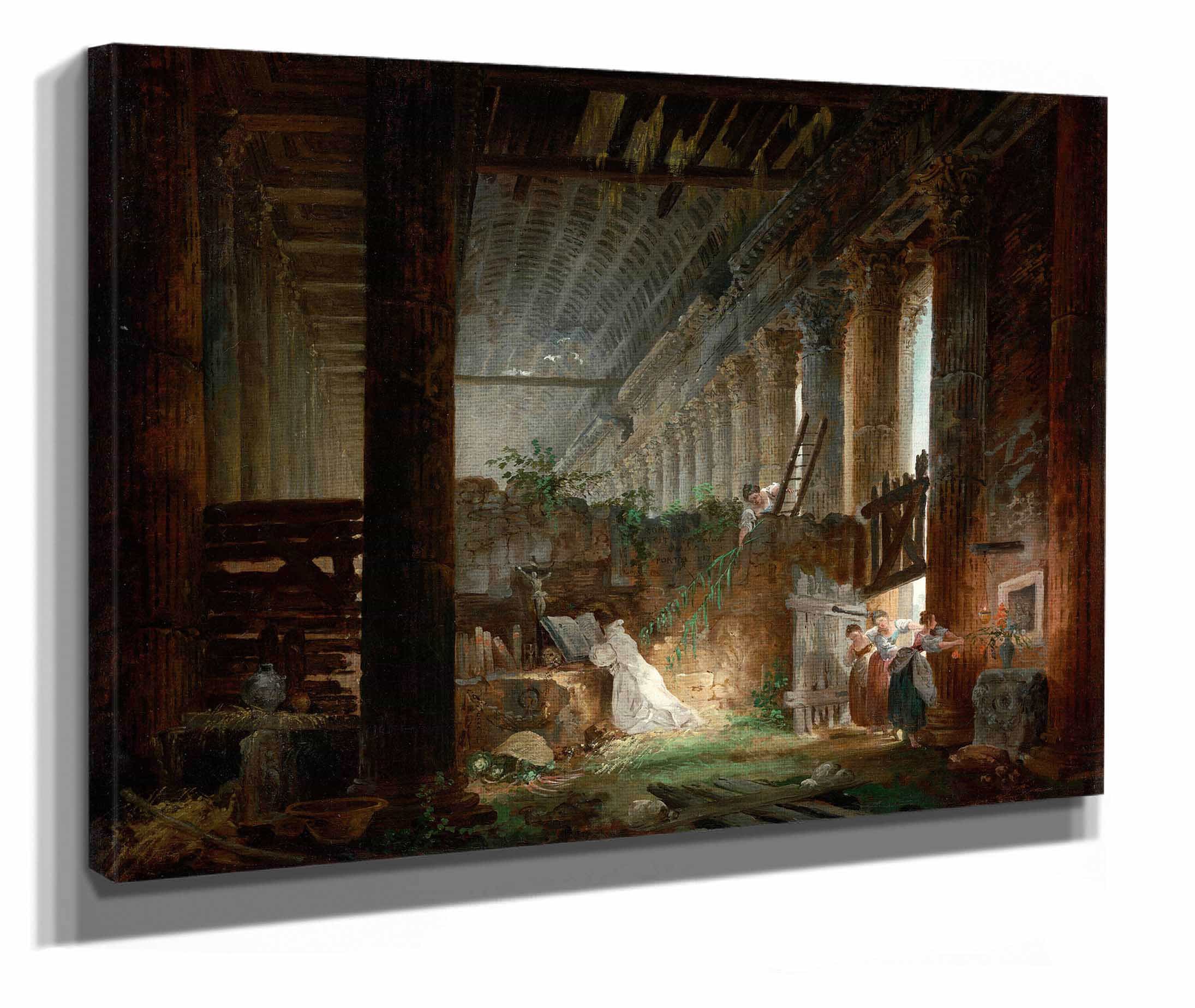 A Hermit Praying In The Ruins Of A Roman Temple About by Hubert Robert