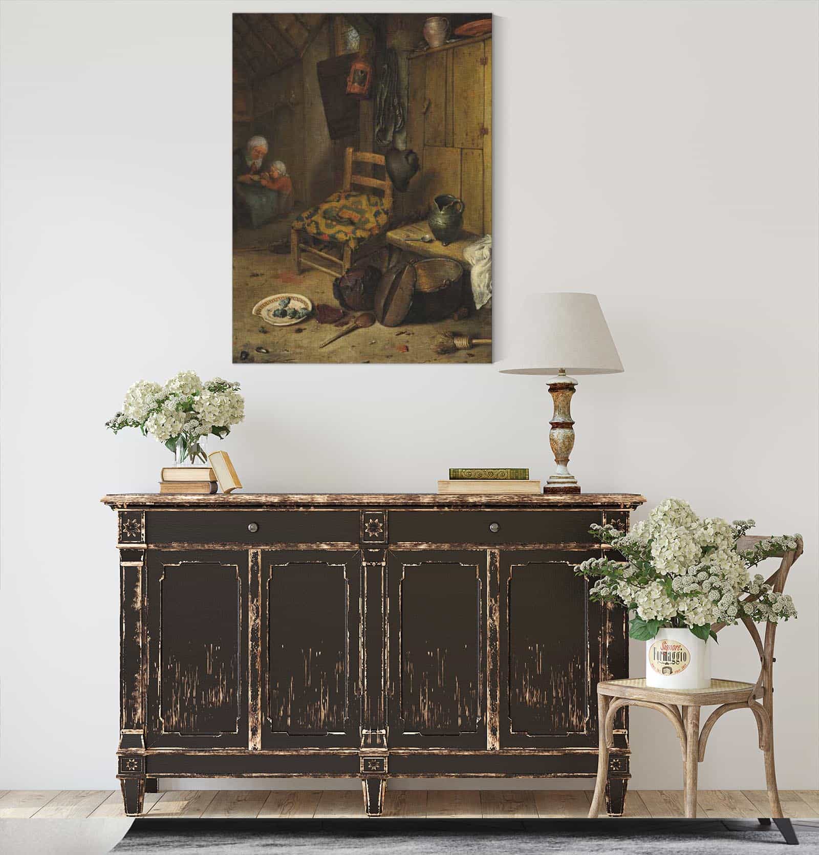 A Kitchen Interior With A Mother And Child by Adriaen Van Ostade
