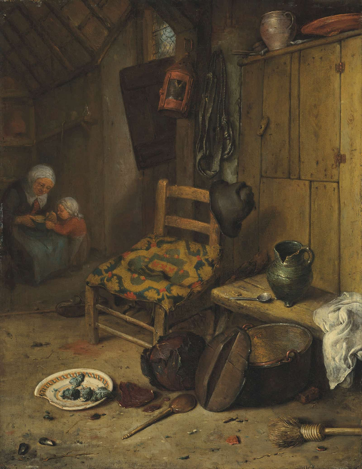 A Kitchen Interior With A Mother And Child by Adriaen Van Ostade