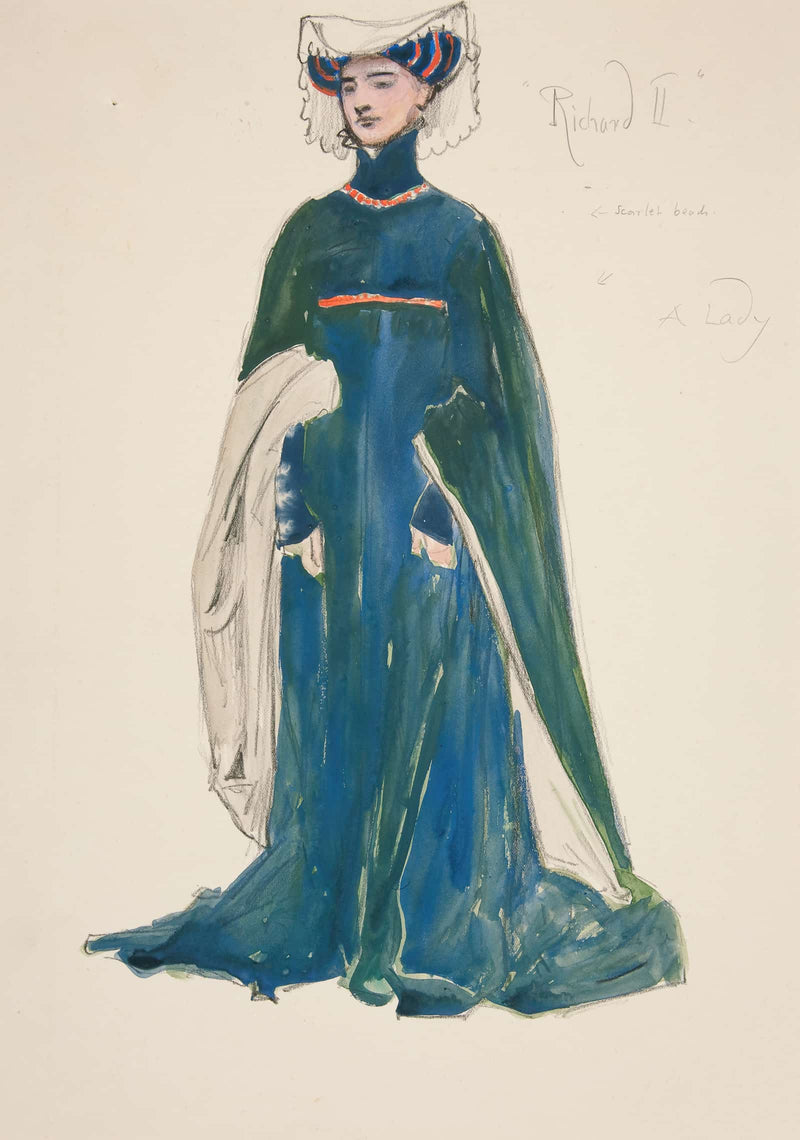 A Lady Costume Sketch For Henry Irvings Planned Production Of King Richard Ii by Edwin Austin Abbey