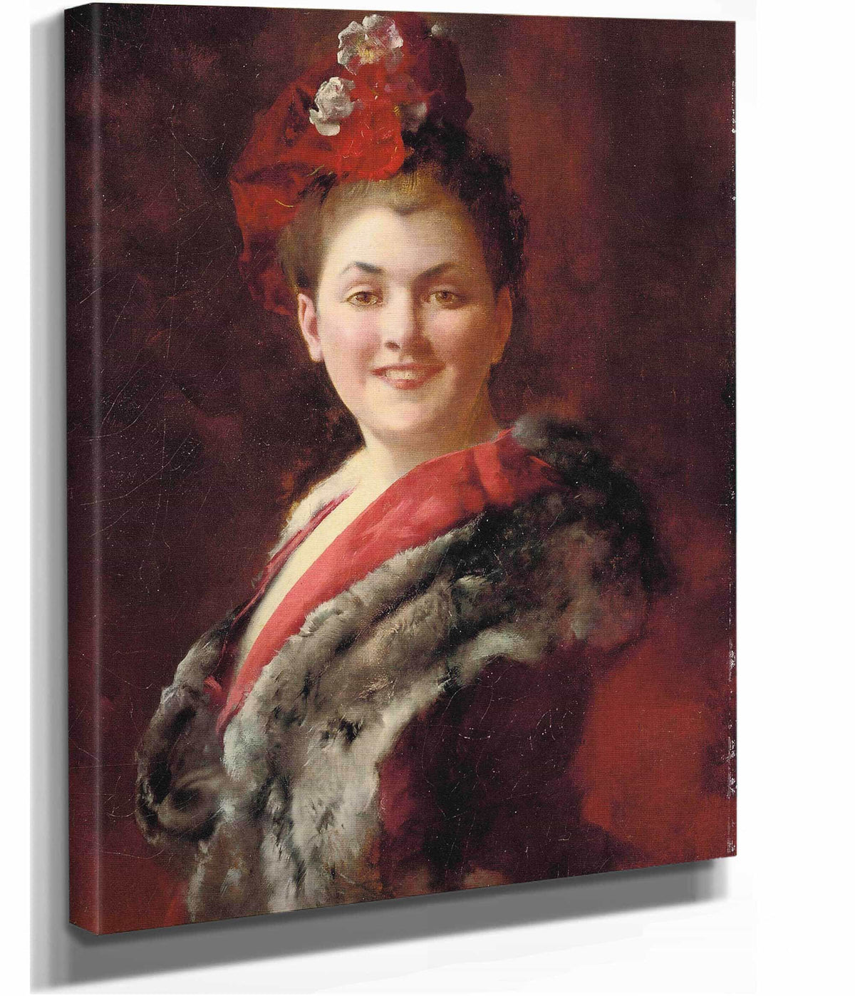 A Lady In A Fur Lined Cape by Gustave Jean Jacquet